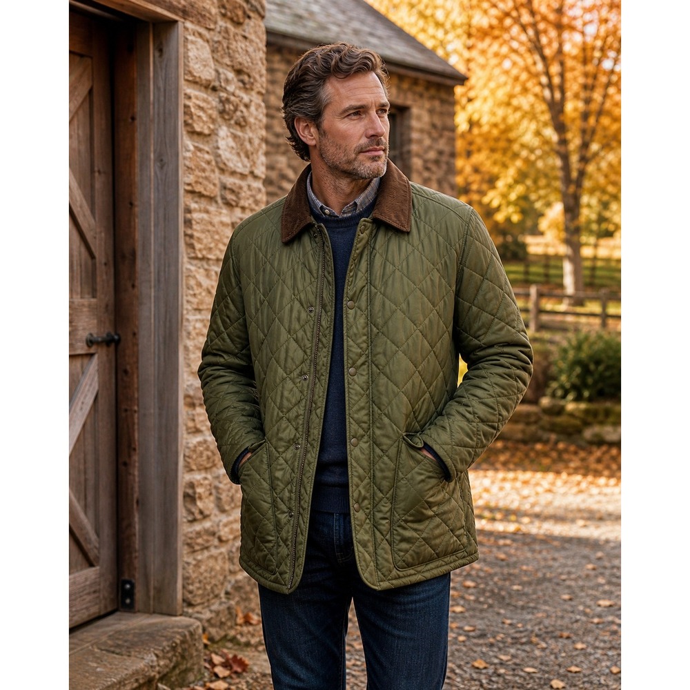 Brooks Brothers Paddock Diamond Quilted Barn Coat Men XXL‎ Olive Green Thermore